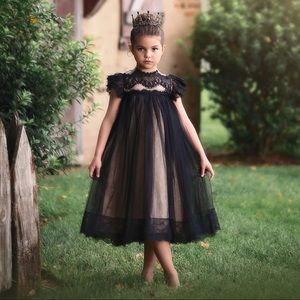 Trish Scully Child Size 5 Adriana Dress Chantilly Lace Trim Black Holiday.